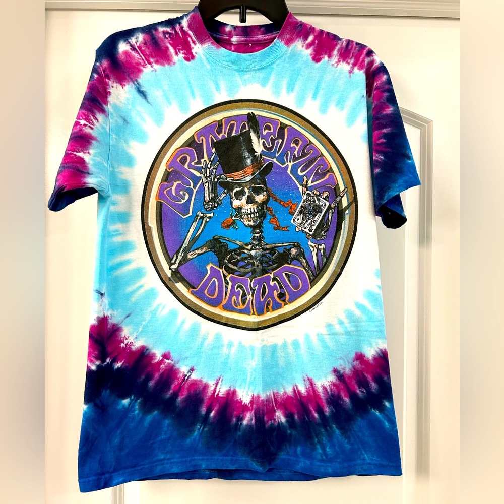 Grateful Dead Liquid Blue Queen of Spades Skeleton with Poker Cards 1999 SZ Med